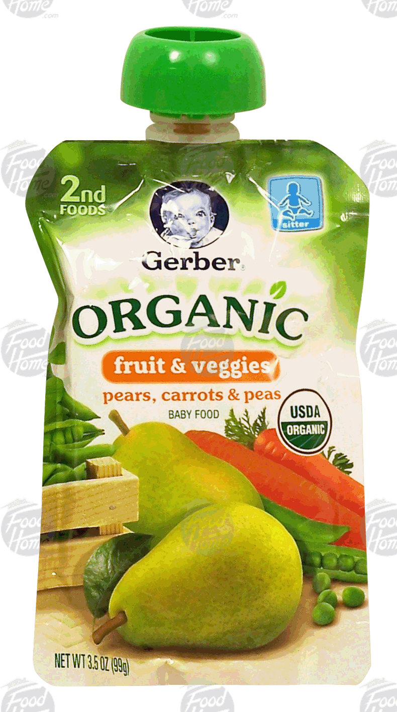 Gerber Organic fruit & veggies; pears, carrots & peas baby food, stage 2 Full-Size Picture